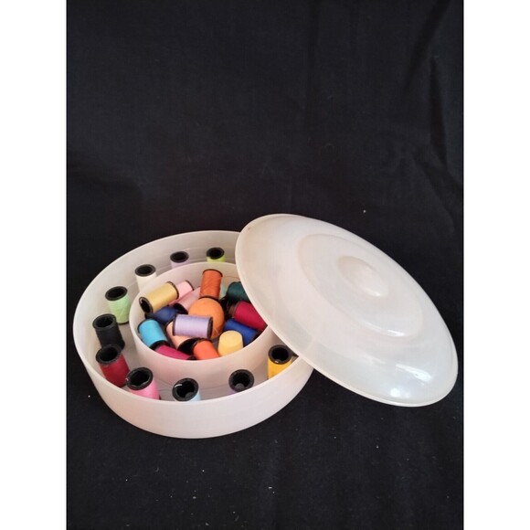 Vntg Bridges Plastic Products #100 Sewing Box Wooden Spools Thread Holder Thread - Picture 6 of 11